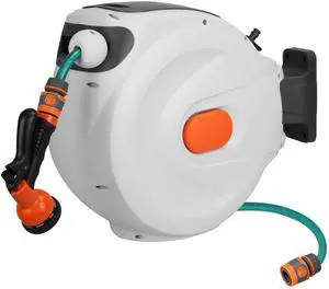 Fresh Fab Finds Retractable Garden Hose Reel Wall Mount 8 Spray Modes 180° Swivel - Gray One size