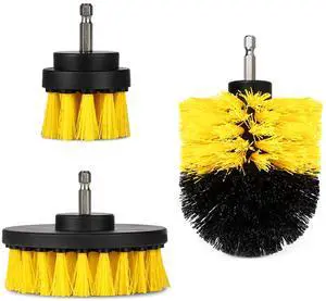 Fresh Fab Finds 3Pcs Drill Brush Scrubber Set for Car Carpet Tile Tub Cleaning - Yellow One size