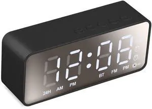 Fresh Fab Finds Mirror Digital Alarm Clock LED V5.0 Wireless Speaker FM Radio Temp Display - Black One size Fresh Fab Finds Mirror Digital Alarm Clock LED V5.0 Wireless Speaker FM Radio Temp Display - Black One size