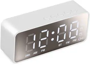 Fresh Fab Finds Mirror Digital Alarm Clock LED V5.0 Wireless Speaker FM Radio Temp Display - White One size Fresh Fab Finds Mirror Digital Alarm Clock LED V5.0 Wireless Speaker FM Radio Temp Display - White One size