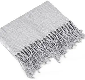 Fresh Fab Finds Oversize Cashmere Wool Shawl Wrap Blanket Winter Solid Scarf Pashmina 79x28in - Light Gray Large