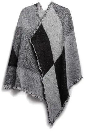 Fresh Fab Finds Women Winter Warm Scarf 74.8x25.6in Thick Knitted Plaid Blanket Shawl Cape - Gray One size