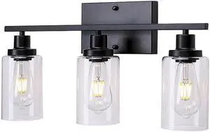 Fresh Fab Finds 3-Light Wall Sconce Clear Glass Shade Modern Vanity Fixture - Black - One Size
