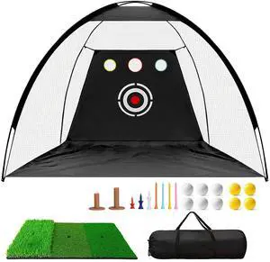 Fresh Fab Finds 10x7FT Golf Practice Net with Mat Balls and Tees - Black - One Size