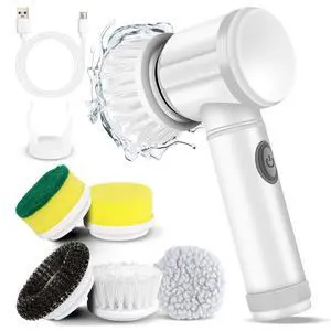 KENRO Cordless Electric Spin Scrubber Handheld Dish Washing Brush with 5 Replaceable Heads - White - No Size KENRO Cordless Electric Spin Scrubber Handheld Dish Washing Brush with 5 Replaceable Heads - White - No Size