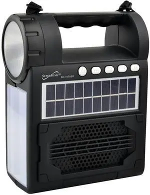 Supersonic Solar Power Speaker with FM Radio / Flashlight / Lantern - Black Supersonic Solar Power Speaker with FM Radio / Flashlight / Lantern - Black