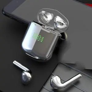 Bluetooth Earpods with LED Indicator And Wireless Charging Pad - SILVER Bluetooth Earpods with LED Indicator And Wireless Charging Pad - SILVER