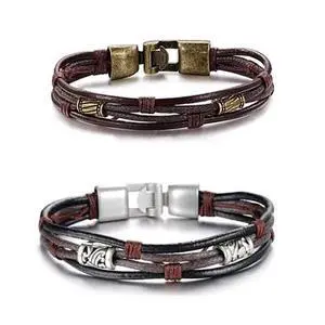 Vista Gemini Twin Bracelets in Genuine Leather and Antique Metal Finish - Silver Vista Gemini Twin Bracelets in Genuine Leather and Antique Metal Finish - Silver