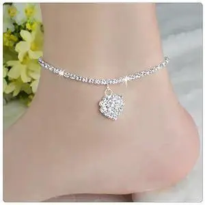 Vista Glowing Heart Crystal Anklet - Silver Vista Glowing Heart Crystal Anklet - Silver