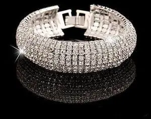 Vista Glamour Girl Crystal Bangle Cuff Bracelet - Silver Polished Vista Glamour Girl Crystal Bangle Cuff Bracelet - Silver Polished