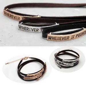 Vista Follow Your Arrow Genuine Leather Bracelet In Yellow And White Gold Plating - Gold Vista Follow Your Arrow Genuine Leather Bracelet In Yellow And White Gold Plating - Gold