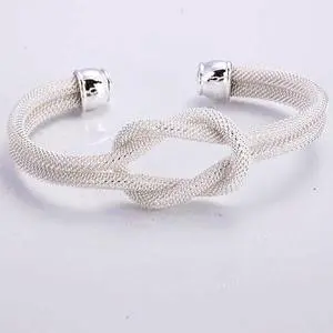 Vista Love Me Love Knot 925 SS Plated & 18 Kt Antique Gold Plated Cuff Bracelet - Silver Vista Love Me Love Knot 925 SS Plated & 18 Kt Antique Gold Plated Cuff Bracelet - Silver