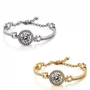 Vista Queen's Luck Swarovski Crystal Bracelets In White And Yellow Gold Overlay - Yellow Gold Vista Queen's Luck Swarovski Crystal Bracelets In White And Yellow Gold Overlay - Yellow Gold