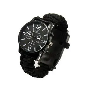 Vista Outdoor Multi function Camping Survival Watch Bracelet Tools With LED Light - Black Vista Outdoor Multi function Camping Survival Watch Bracelet Tools With LED Light - Black