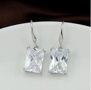 Vista Royalty Earrings Emerald Cut Big Solitaires On Hooks - Silver Vista Royalty Earrings Emerald Cut Big Solitaires On Hooks - Silver