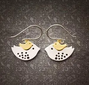 Vista SKY TRAVELERS EARRINGS Little Bird Learning To Fly From Mom Bird in 925 Sterling Silver hooks - Silver Vista SKY TRAVELERS EARRINGS Little Bird Learning To Fly From Mom Bird in 925 Sterling Silver hooks - Silver