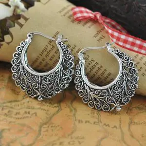 Vista Silver Tribal look Filigree Hoop Earrings For World Traveller - Silver Vista Silver Tribal look Filigree Hoop Earrings For World Traveller - Silver