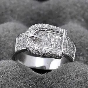 Vista Illusion - Belt Style Ring Crafted In Hand Set CZ Stones On Sterling Silver - Silver Vista Illusion - Belt Style Ring Crafted In Hand Set CZ Stones On Sterling Silver - Silver