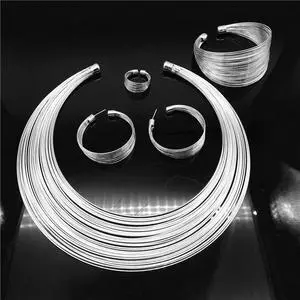 Vista Simplicity Set Of Necklace Bracelet Ring And Earrings Italian Design - Silver Tone Vista Simplicity Set Of Necklace Bracelet Ring And Earrings Italian Design - Silver Tone