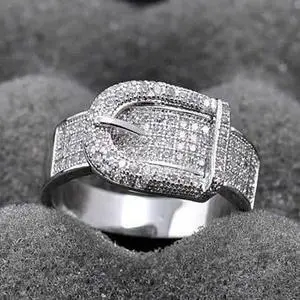 Vista Illusion - Belt Style Ring Crafted In Hand Set CZ Stones On Sterling Silver - Silver Vista Illusion - Belt Style Ring Crafted In Hand Set CZ Stones On Sterling Silver - Silver