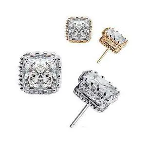 Vista Royal Crown Earrings in Princess Cut Stones - White Gold Vista Royal Crown Earrings in Princess Cut Stones - White Gold
