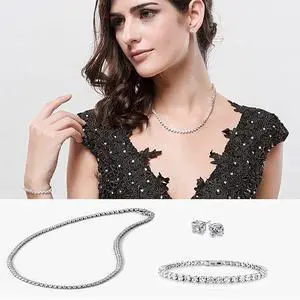 Vista Trio Set of Dazzling Diamond Crystal Necklace Bracelet And Earrings - Gold Vista Trio Set of Dazzling Diamond Crystal Necklace Bracelet And Earrings - Gold