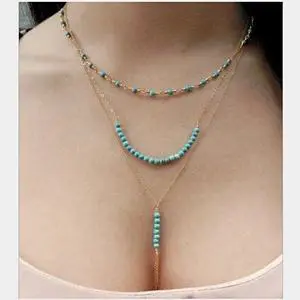 Vista Turquoise Trinket Three Layered Necklace - Turquoise Vista Turquoise Trinket Three Layered Necklace - Turquoise