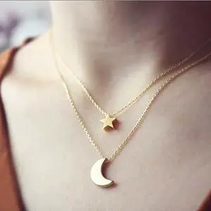 Vista Golden Moon and Star Charms on a Layered Chain Necklace - Rose Gold Vista Golden Moon and Star Charms on a Layered Chain Necklace - Rose Gold