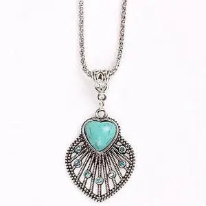 Vista Peacock Heart Turquoise Token Of Love Pendant And Antique silver style Necklace - Turquoise Vista Peacock Heart Turquoise Token Of Love Pendant And Antique silver style Necklace - Turquoise