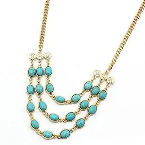 Vista Beauteous Turquoise Necklace With 3 Strands - Turquoise Vista Beauteous Turquoise Necklace With 3 Strands - Turquoise