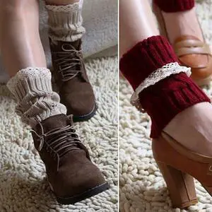 Vista Vintage Style CableKnit At Your Feet Leg Warmer Socks With Lace - Dark Brown Vista Vintage Style CableKnit At Your Feet Leg Warmer Socks With Lace - Dark Brown