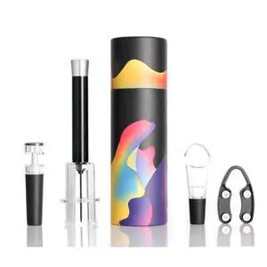 Vista Pour And Preserve Set of 4 Foil Cutter Air Wine Opener Aerator And Wine Stopper - Black Vista Pour And Preserve Set of 4 Foil Cutter Air Wine Opener Aerator And Wine Stopper - Black
