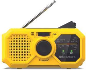 Emerson Emergency AM / FM Radio with Weather Band and Power Bank - Yellow Emerson Emergency AM / FM Radio with Weather Band and Power Bank - Yellow