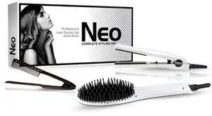NEO Choice The Heated Brush Set - Heated Straightening Brush w/ 0.5" Mini Flat Iron & EZ Comb - White Pearl NEO Choice The Heated Brush Set - Heated Straightening Brush w/ 0.5" Mini Flat Iron & EZ Comb - White Pearl