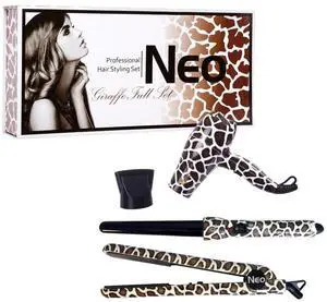 NEO Choice The Full Set - 1.25" Ceramic Flat Iron w/ 25-18mm Curling Wand & Mini Travel Hair Dryer - Giraffe NEO Choice The Full Set - 1.25" Ceramic Flat Iron w/ 25-18mm Curling Wand & Mini Travel Hair Dryer - Giraffe