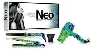 NEO Choice The Full Set - 1.25" Ceramic Flat Iron w/ 25-18mm Curling Wand & Mini Travel Hair Dryer - Peacock NEO Choice The Full Set - 1.25" Ceramic Flat Iron w/ 25-18mm Curling Wand & Mini Travel Hair Dryer - Peacock