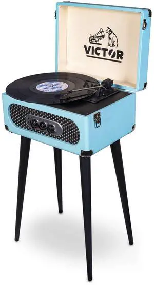 Victor Andover 5-in-1 Music Center with Chair-Height Legs - Turquoise Victor Andover 5-in-1 Music Center with Chair-Height Legs - Turquoise