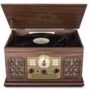 Victor State 7-in-1 Wood Music Center with 3-Speed Turntable & Dual Bluetooth - Espresso Victor State 7-in-1 Wood Music Center with 3-Speed Turntable & Dual Bluetooth - Espresso