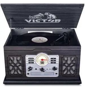 Victor State 7-in-1 Wood Music Center with 3-Speed Turntable & Dual Bluetooth - Graphite Victor State 7-in-1 Wood Music Center with 3-Speed Turntable & Dual Bluetooth - Graphite