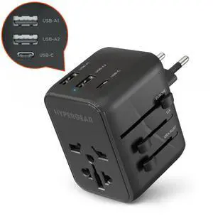 HyperGear WorldCharge Universal Travel Adapter with USB-C - Black HyperGear WorldCharge Universal Travel Adapter with USB-C - Black