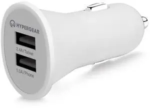 HyperGear Dual USB 2.4A Rubberized Vehicle Charger Gen-2 - White HyperGear Dual USB 2.4A Rubberized Vehicle Charger Gen-2 - White