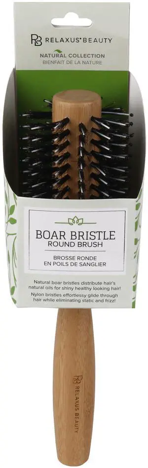 Relaxus Beauty Boar & Nylon Bristle Bamboo 1.1" Round Hair Brush - Wood Relaxus Beauty Boar & Nylon Bristle Bamboo 1.1" Round Hair Brush - Wood