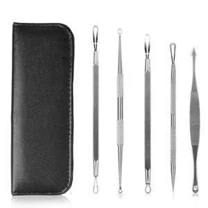 VYSN 5 Pcs Blackhead Remover Kit Pimple Comedone Extractor Tool Set Stainless Steel Facial Acne Blemish Whitehead Popping Zit Removing for Nose Face Skin - Black VYSN 5 Pcs Blackhead Remover Kit Pimple Comedone Extractor Tool Set Stainless Steel Facial Acne Blemish Whitehead Popping Zit Removing for Nose Face Skin - Black