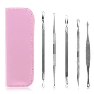 VYSN 5 Pcs Blackhead Remover Kit Pimple Comedone Extractor Tool Set Stainless Steel Facial Acne Blemish Whitehead Popping Zit Removing for Nose Face Skin - Pink VYSN 5 Pcs Blackhead Remover Kit Pimple Comedone Extractor Tool Set Stainless Steel Facial Acne Blemish Whitehead Popping Zit Removing for Nose Face Skin - Pink