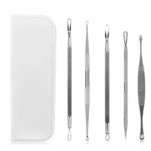 Vista 5 Pcs Blackhead Remover Kit Pimple Comedone Extractor Tool Set Stainless Steel Facial Acne Blemish Whitehead Popping Zit Removing for Nose Face Skin - White Vista 5 Pcs Blackhead Remover Kit Pimple Comedone Extractor Tool Set Stainless Steel Facial Acne Blemish Whitehead Popping Zit Removing for Nose Face Skin - White