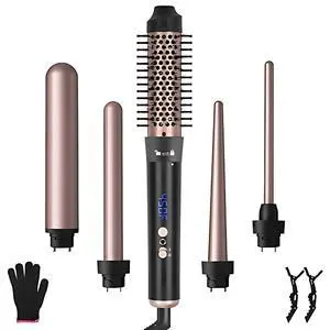 VYSN 5-in-1 Curling Wand Set with Interchangeable Barrels & Anti-Tangle Brush - Rose Gold VYSN 5-in-1 Curling Wand Set with Interchangeable Barrels & Anti-Tangle Brush - Rose Gold