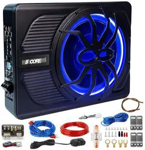 10 Inch 800W Black Slim Under Seat Car Subwoofer with Built-In Amplifier, Powered Enclosed Truck Subwoofer with Blue LED Ambient Light BTUBE UNDR ST 150 LGT 10 Inch 800W Black Slim Under Seat Car Subwoofer with Built-In Amplifier, Powered Enclosed Truck Subwoofer with Blue LED Ambient Light BTUBE UNDR ST 150 LGT