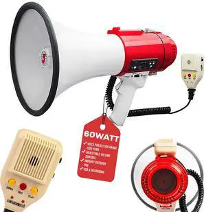 5 Core Megaphone 60W Bull Horn Professional PA Speaker with 1200 Yards Range Loud Siren Voice Amp - Multi 5 Core Megaphone 60W Bull Horn Professional PA Speaker with 1200 Yards Range Loud Siren Voice Amp - Multi