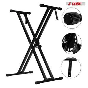 5 Core KS 2X Piano Keyboard Stand Double X Style Heavy Duty Adjustable Digital Electric Piano Riser Durable & Sturdy Music Synthesizer Holder Stands For 61 76 88 Keys with Secure Locking Strap - Black 5 Core KS 2X Piano Keyboard Stand Double X Style Heavy Duty Adjustable Digital Electric Piano Riser Durable & Sturdy Music Synthesizer Holder Stands For 61 76 88 Keys with Secure Locking Strap - Black