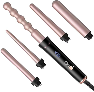 Tesco 5-in-1 Curling Iron Set, Curling Wand Set with LCD Digital Display and Interchangeable 5 Curling Irons for All Hair Types - Black Tesco 5-in-1 Curling Iron Set, Curling Wand Set with LCD Digital Display and Interchangeable 5 Curling Irons for All Hair Types - Black